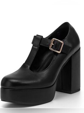 Black Platform T-Strap Block Heel Mary Jane